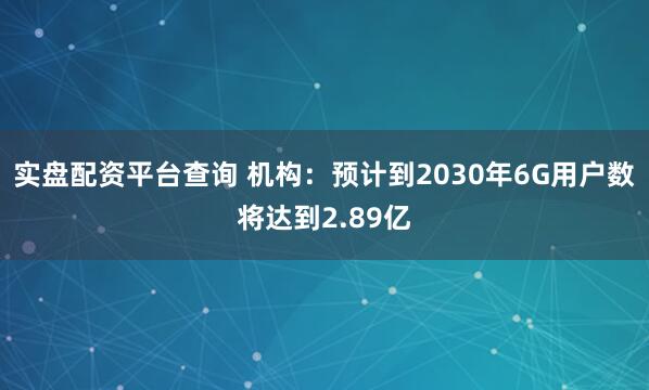实盘配资平台查询 机构：预计到2030年6G用户数将达到2.89亿