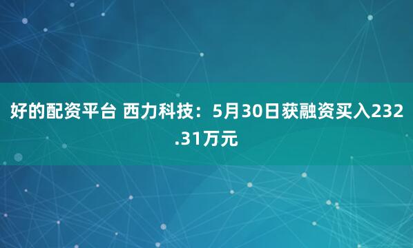 好的配资平台 西力科技：5月30日获融资买入232.31万元